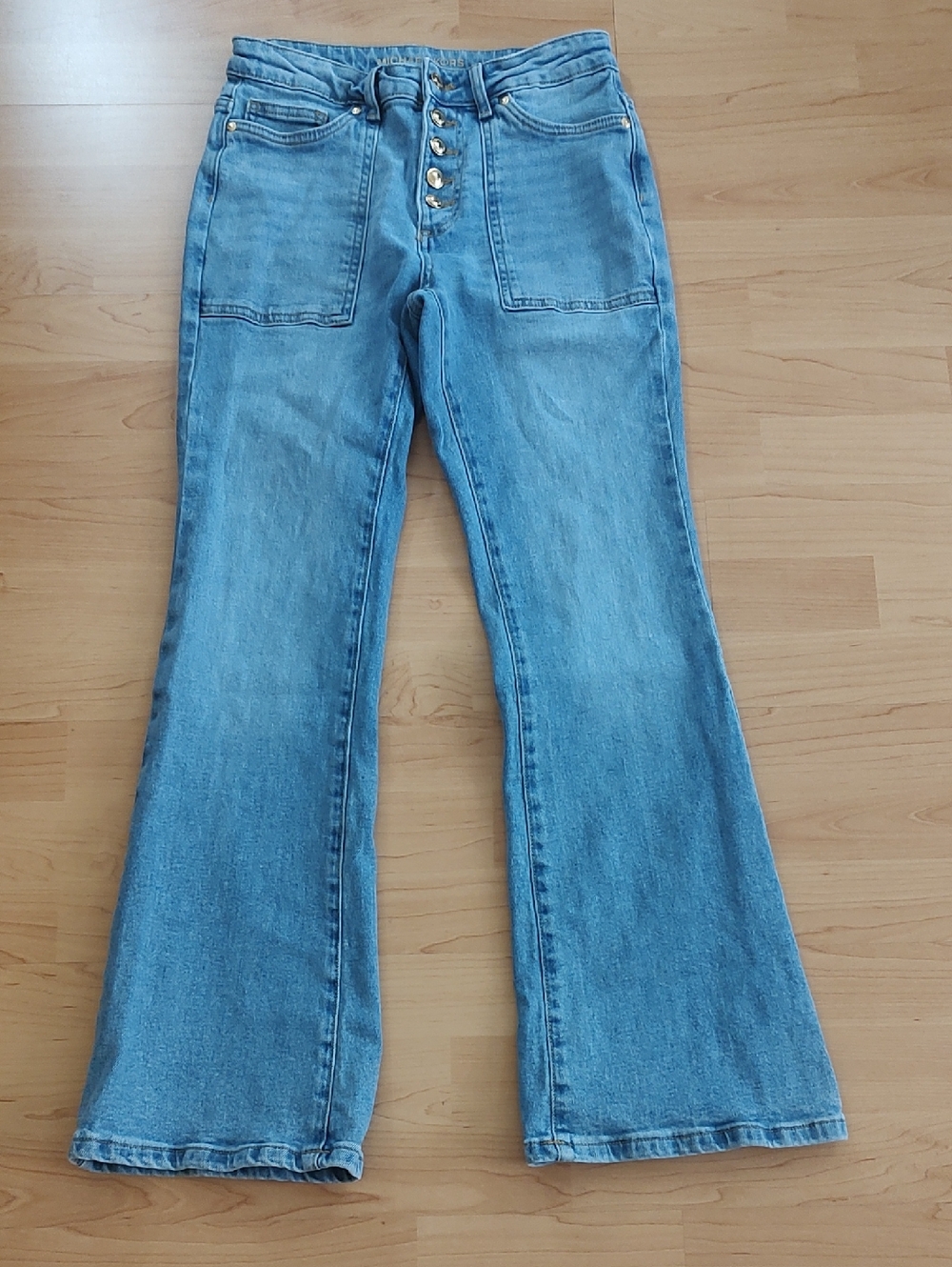Michael Kors Light Blue Button-Fly Flared Jeans